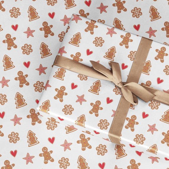 Gingerbread Cookies Christmas Wrapping Paper, Gingerbread Men Gift Wrap,  Christmas Cooking Wrapping Paper, Christmas Treat for Santa Wrap 2 