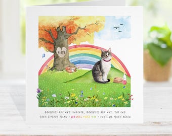 Cat Loss Memorial Card: Watercolor Rainbow Bridge Sympathy
