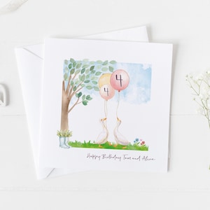 Carte d'anniversaire de deux canards tenant des ballons d'anniversaire, carte d'anniversaire mignonne d'anniversaire d'adolescent de tout âge, carte d'animal de ferme, carte jumelle douce