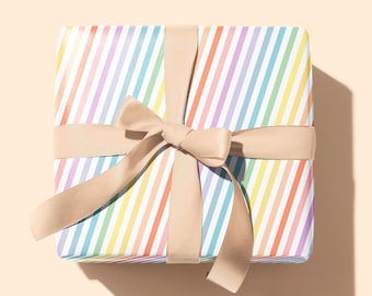 Pastel Rainbow Stripe Wrapping Paper Roll: Colorful Gift Wrap