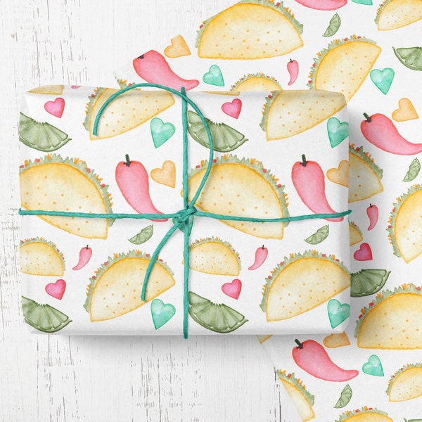 Taco wrapping paper, Mexican wrapping paper, food decopatch paper, tortilla wrapping paper, birthday wrapping paper roll uk