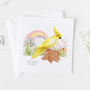 Oiseau calopsitte. Carte commémorative pour animal de compagnie.  Cadeau commémoratif pour votre animal de compagnie v3