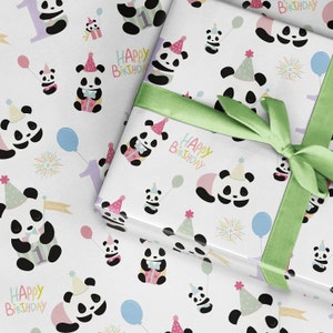 Panda 1st Geburtstag Geschenkpapier, 1st Geburtstag Baby Panda geschlechtsneutrales Geschenkpapier, Geschenkpapier für Jungen Mädchen Spaß süß erste Birnda