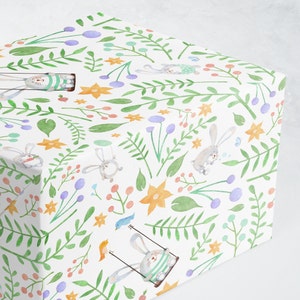 Bunny Floral Baby Gift Wrap, Whimsical Nursery Paper image 3