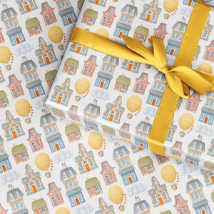 Papier d'emballage pour maison neuve, emballage cadeau pour maison neuve, première maison de pendaison de crémaillère, papier aquarelle, papier d'emballage d'anniversaire, enseigne de maison mignonne 4