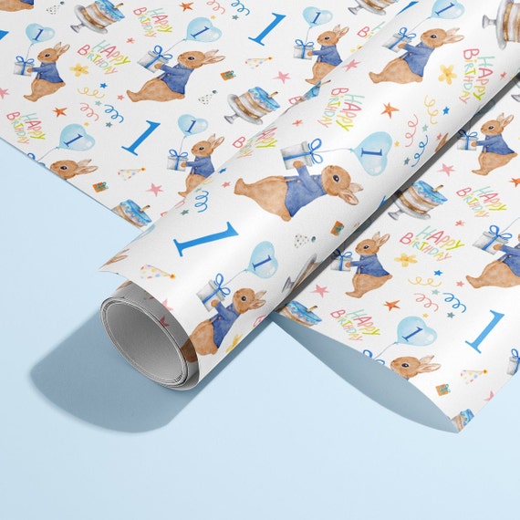 1st Birthday Wrapping Paper Roll, by the Meter Roll, Kids Wrapping Paper  UK, 1 Year Old Wrapping Paper, Birthday Boy Childrens Wrapping BLUE 