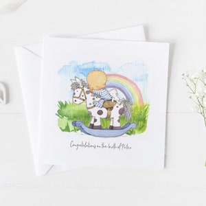 Tarjeta de bebé arco iris personalizada - Nueva tarjeta de niña bebé, Felicitaciones eres una nueva tarjeta de abuelo, tarjeta de hermana mayor, tarjeta de nueva madre