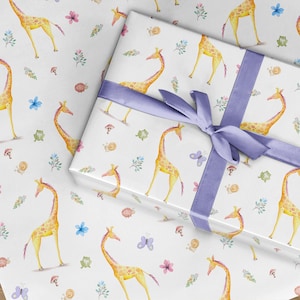 Giraffen Geschenkpapier zur Taufe, Safari Geschenkpapier, Verpackung Geburtstagsgeschenke, Geschenkpapier für Mädchen und Jungen