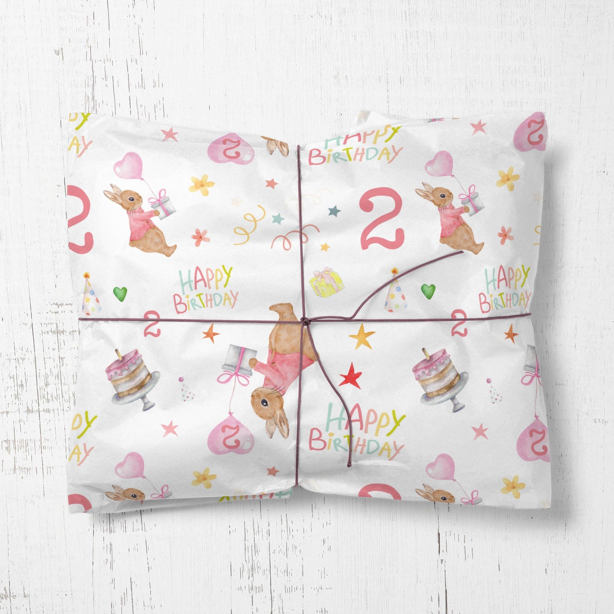 First Birthday Girl Wrapping paper, Rabbit design, 1st birthday girl