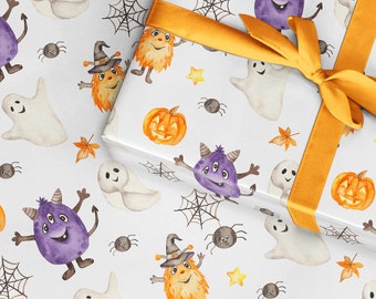 Monster Halloween Wrapping Paper: Ghost, Witch, Goth Gift Wrap