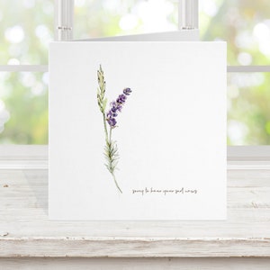 Carte commémorative de carte de sympathie, carte de deuil de condoléances avec des fleurs sauvages à l'aquarelle, personnalisez les mots avant si nécessaire