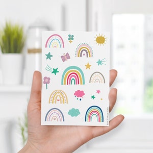 Fogli adesivi arcobaleno carini x1, adesivi per biglietti di compleanno design moderno, nuvole kawaii divertenti, diario Planner Diary regalo di Pasqua alternativo n. 15
