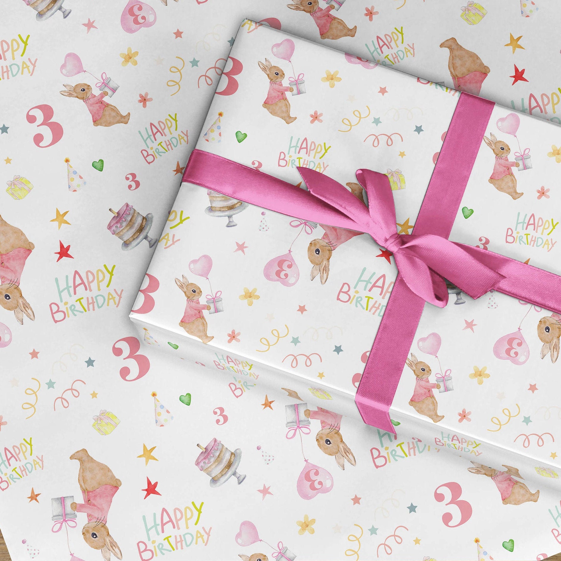 First Birthday Girl Wrapping paper Rabbit design 1st | Etsy