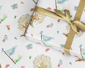 New Home Wrapping Paper, Watercolor Treehouse Design
