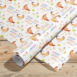 Rollo de papel de regalo de pollo personalizado, divertido papel de regalo para cumpleaños número 40, 50, 60 y 21, con tu nombre y edad, lindo pollo, gallina y gallo