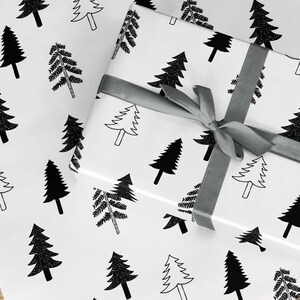 Carta da regalo natalizia Scandi, carta da regalo per albero di Natale, Natale monocromatico, carta da regalo natalizia in bianco e nero, carta per albero, Scandi 1