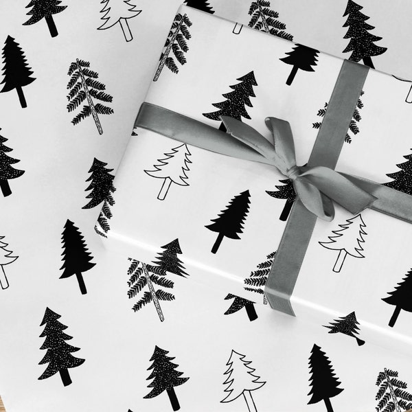 Scandi Christmas Wrapping Paper, Christmas Tree Gift Wrap, Mono Christmas, Black and White Christmas Wrapping Paper, Tree Paper, Scandi 1