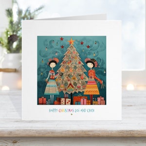 Carte de Noël lesbienne gay, Père Noël Lgbtq+ Fierté, Dame de couple gay, Ethnique asiatique, .L 2