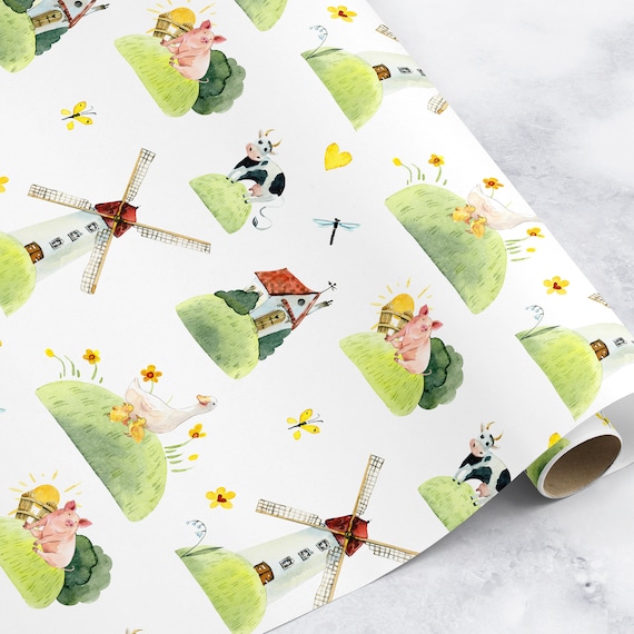 daffodil cow, Spring Windmill Holland Dutch Sunrise pig Wrapping Paper Roll