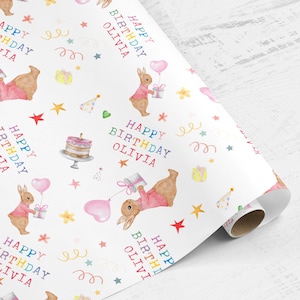 Personalised Rabbit Wrapping Paper Roll or Sheet, Birthday gift wrap paper for boys girls, 1st 2nd 3rd 4th 5th 6th 7th 8th 9th 10th Birthday