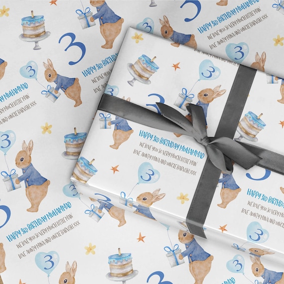 Blue Gift wrap with number 3 Personalised Happy 3rd Birthday Wrapping paper Blue Gift wrap with number 3 Personalised Happy 3rd Birthday Wrapping paper
