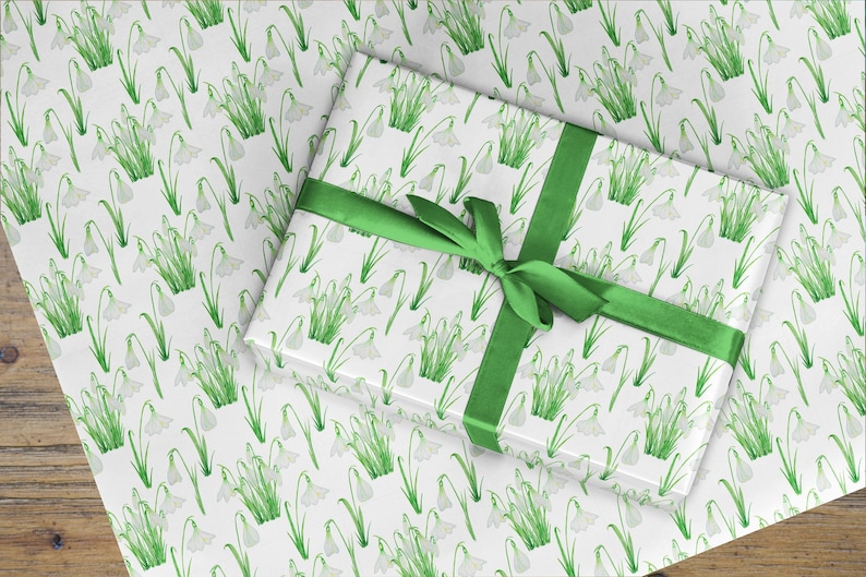 classic and pretty paper spring luxury gift wrap sheets mothers day wrapping Design 2 Snowdrop wrapping paper botanical wrapping paper