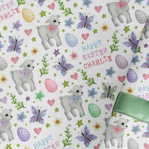 Rouleau de papier cadeau de Pâques personnalisé bébé agneau, emballage cadeau, cartes-cadeaux de Pâques, emballage d'oeufs de panier de Pâques, jolie chasse au lapin amusante ......