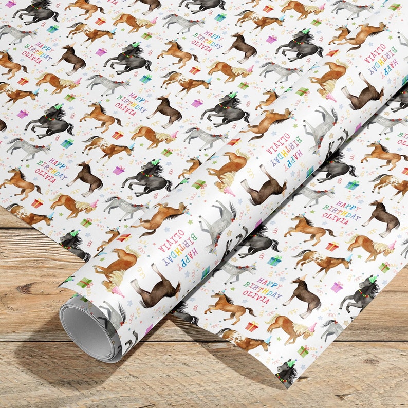 Any Age Personalised Horses Wrapping Paper Roll, Happy Birthday Pony, fun Kids birthday gift wrap, Cob Welsh Cute 1st 2 13 4 5 6 7 8 9 10 11 image 2
