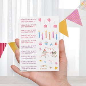 Dank u verjaardagscadeau gepersonaliseerde sticker blad, 33 leuke leuke kaart stickers, aangepaste stickers, dierlijke feest kaars mooie Planner Pasen