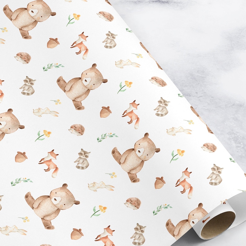 Bear Wrapping Paper Woodland Wrap Paper Baby Wrapping Paper Etsy