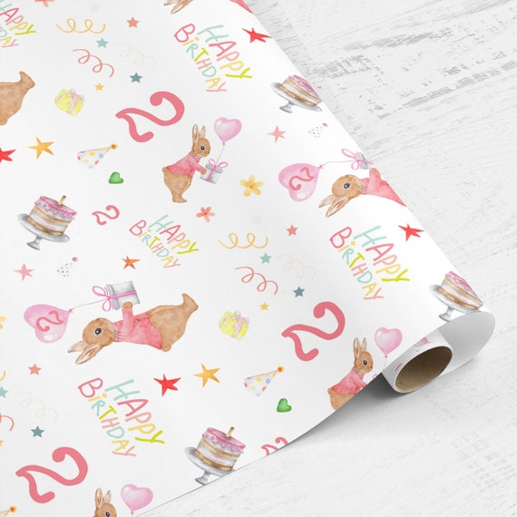 Wrapping Paper Roll, 2nd Birthday Wrapping Paper Roll, Second Birthday Gift  Wrap, Childrens Wrapping Paper Rabbit 