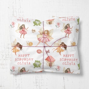Rotolo di carta da regalo personalizzata Fairy, qualsiasi età e nome, carta da regalo per compleanno bambini, carta da regalo personalizzata per bambini, carta da regalo compleanno bambina