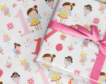 Kids 1st Birthday wrapping paper, Fairy Wrapping paper for children, Fairies Wrapping Paper 1st birthday