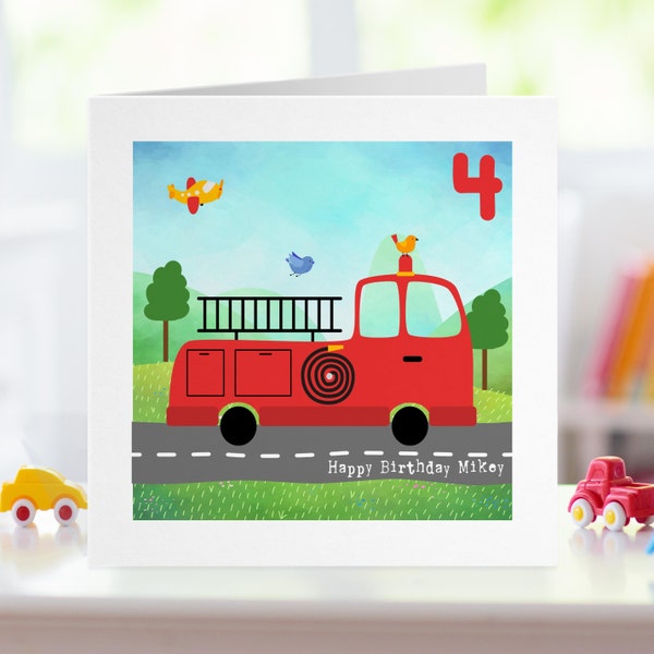 Fire Engine Personalised Any Age Fun cute card, Fireman Birthday 1st 2nd 3rd 4th 5th grandson emergency worker 30th 40th 50th retirement 999