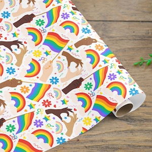 Rouleau de papier cadeau Gay Pride, Emballage cadeau lesbienne gay bisexuelle LGBT, Arc-en-ciel, joli emballage cadeau d'anniversaire | envoyé plié ou roulé dans un tube