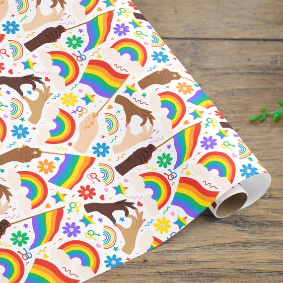 New Baby Boy Gift Wrapping Paper 1 Sheet & Matching Tag - Rainbow