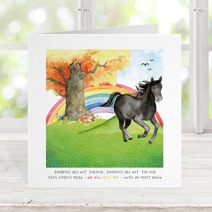 Carte commémorative de sympathie Jument pur-sang Black Beauty Horse Poney, Rainbow Bridge Carte de perte d’animal de compagnie carte de deuil d’animal, désolé votre perte