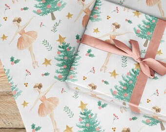 Sugar Plum Fairy Christmas Wrapping Paper: Ballerina Nutcracker Gift Wrap