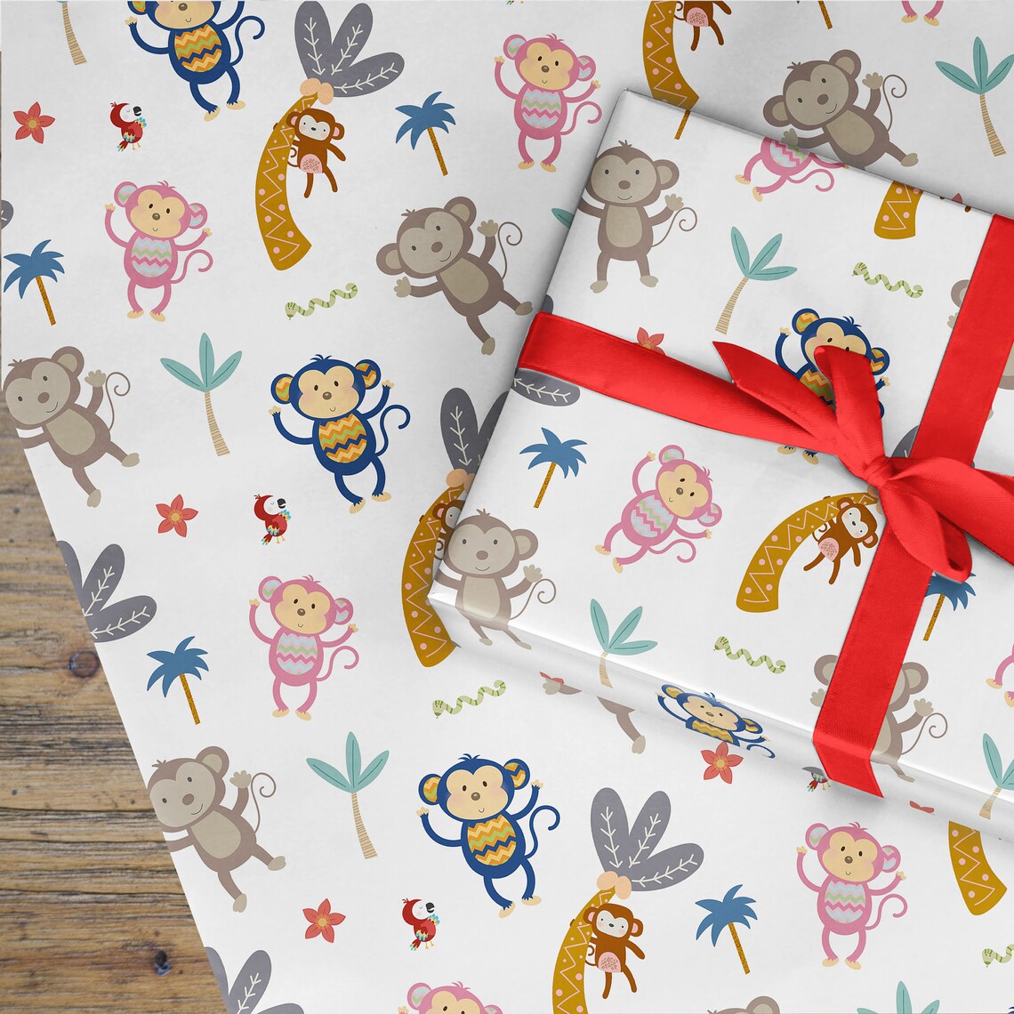 Monkey Wrapping Paper Childrens Wrapping Paper Cute Wrapping | Etsy