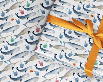 Papel de regalo de ballenas y peces: Papel de regalo submarino