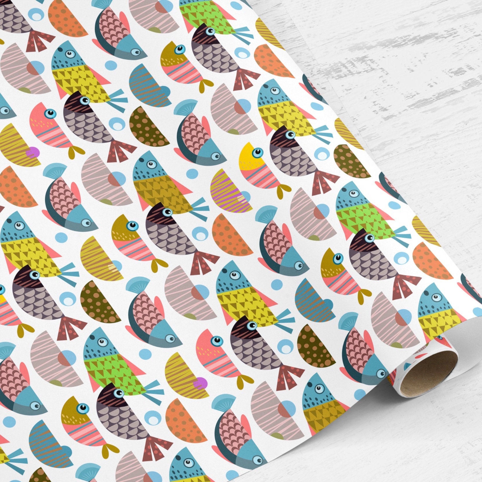 Wrapping Paper Roll, Colourful Fish Christian designer paper, wrap your