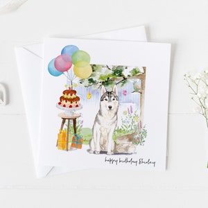 Biglietto di compleanno Siberian Husky e carta da regalo abbinata, qualsiasi età, biglietto di compleanno per cani, compleanno furbaby, compleanno del cane Chukcha Husky Sibe