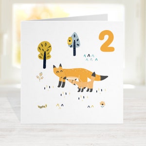 Biglietto d'auguri per bambini di qualsiasi età, biglietto d'auguri per bambini Fox con un numero, 1° 2° 3° 4° 5° compleanno biglietto moderno contemporaneo per bambini