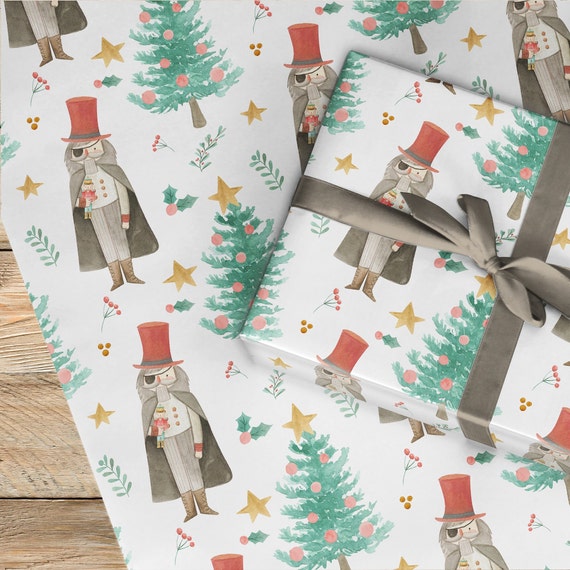 Neutral Nutcracker Sugar Plum Gift Wrapping Paper , Christmas