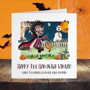 Cartão de aniversário de Halloween, cartão de aniversário de Halloween e papel de embrulho, qualquer idade, cartão divertido e assustador, cartão de Drácula e papel de embrulho de Halloween