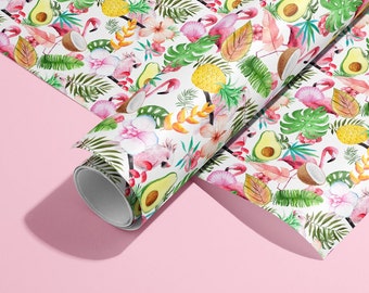 Tropical Flamingo Wrapping Paper Roll: Jungle Plant Gift Wrap