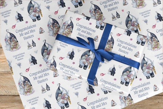 Mr and Mrs Wedding Gift Wrapping Paper, Just Married Gift Wrap Custom