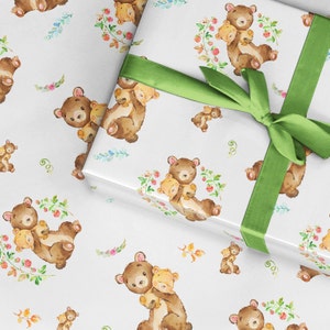 Papier cadeau fête des mères, papier cadeau fête des pères, maman bébé, papa bébé, emballage cadeau maman papa, ours et son petit, 1ère mère