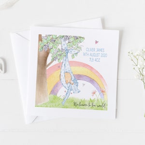 Tarjeta de bebé arco iris, tarjeta de bebé nueva para niños, niña personalizada, tarjeta de felicitaciones para nuevos abuelos, tarjeta de hermana mayor