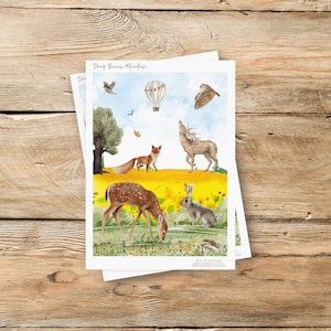 Ensemble de feuilles d'autocollants - animaux de la forêt, renard, hibou, cerf, lièvre, hérisson, esthétique journal planificateur album balle, mignon enfants personnalisé Royaume-Uni